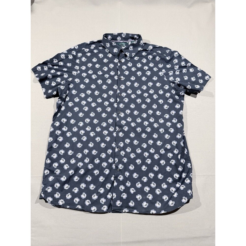 Perry Ellis Stretch Mens Shortsleeve Shirt XL Tall Blue with Floral Pattern